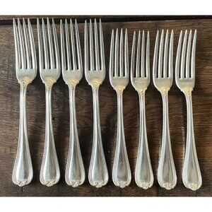 Set of 8 Priscilla 1900 Rogers Bros 1847 Silverplate Forks 7" & 7.25"